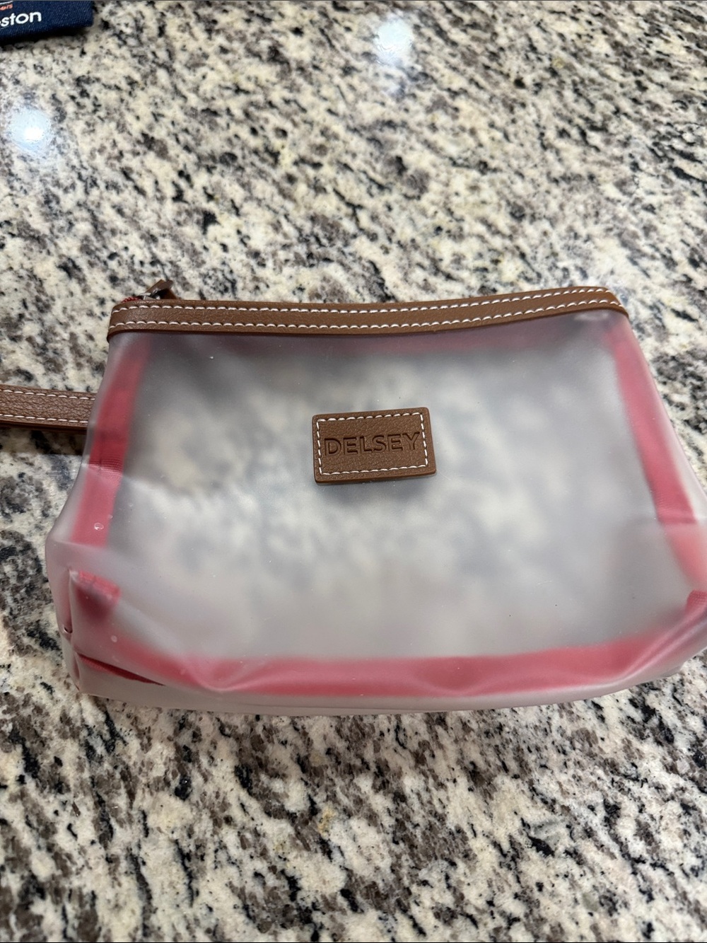 DELSEY Paris Clear Cosmetic Pouch with Red Trim